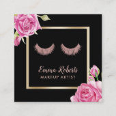 Makeup Artist Roos Gold Lashes Modern Floral Vierkante Visitekaartje (Voorkant)