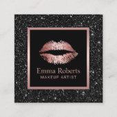 Makeup Artist Roos Gold Lips Black Glitter Salon Vierkante Visitekaartje (Voorkant)
