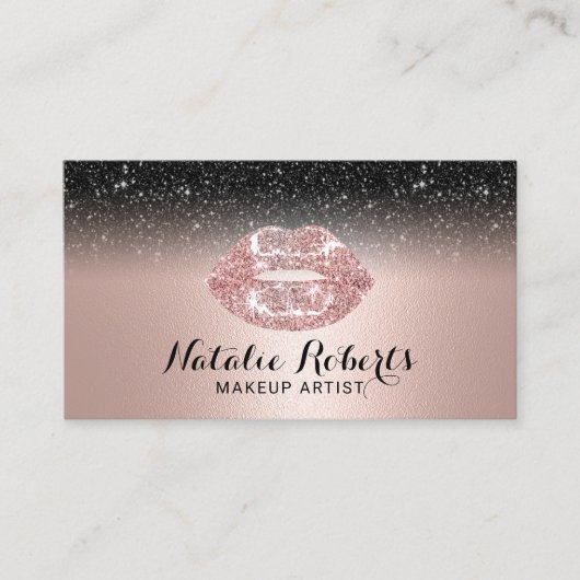 Makeup Artist Roos Gold Lips Black Glitter Salon Visitekaartje (Voorkant)