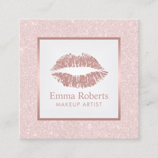 Makeup Artist Roos Gold Lips Blush Pink Glitter Vierkante Visitekaartje (Voorkant)