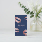Makeup Artist Roos Gold Lips Elegant Navy Blue Visitekaartje (Staand voorkant)
