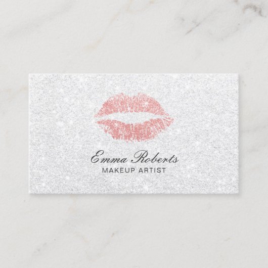 Makeup Artist Roos Gold Lips Elegant White Glitter Visitekaartje (Voorkant)