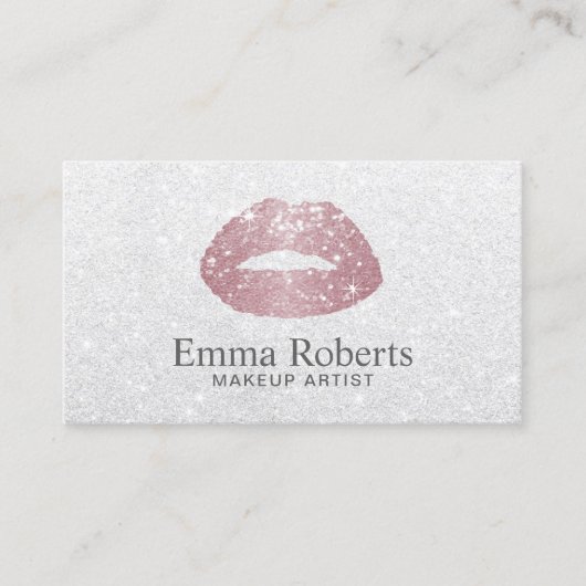 Makeup Artist Roos Gold Lips Elegant White Glitter Visitekaartje (Voorkant)