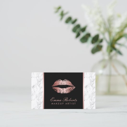 Makeup Artist Roos Gold Lips Elegant White Marble Visitekaartje (Staand voorkant)