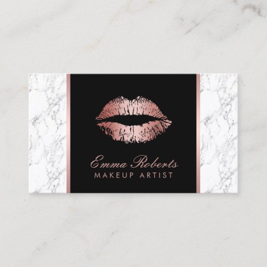 Makeup Artist Roos Gold Lips Elegant White Marble Visitekaartje (Voorkant)