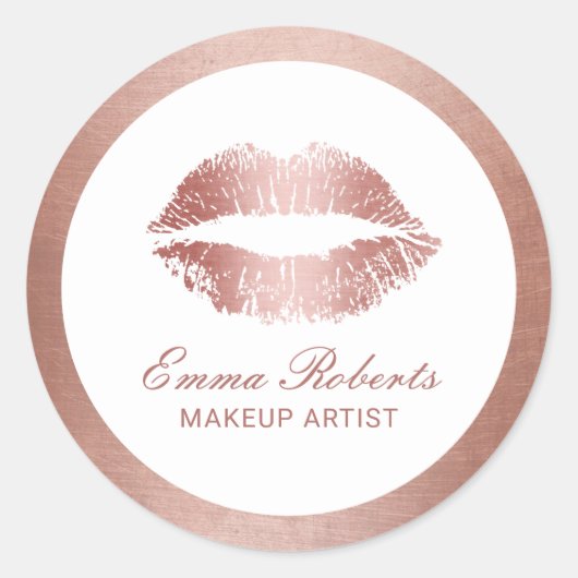 Makeup Artist Roos Gold Lips Modern Beauty Salon Ronde Sticker (Voorkant)