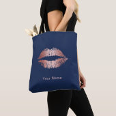 Makeup Artist Roos Gold Lips Modern Navy Blue Tote Bag (Dichtbij)