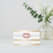 Makeup Artist Roos Gold Lips Moderne Gold Stripes Visitekaartje (Staand voorkant)
