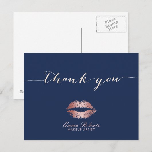 Makeup Artist Roos Gold Lips Navy Blue Hartelijk d Briefkaart (Voorkant / Achterkant)