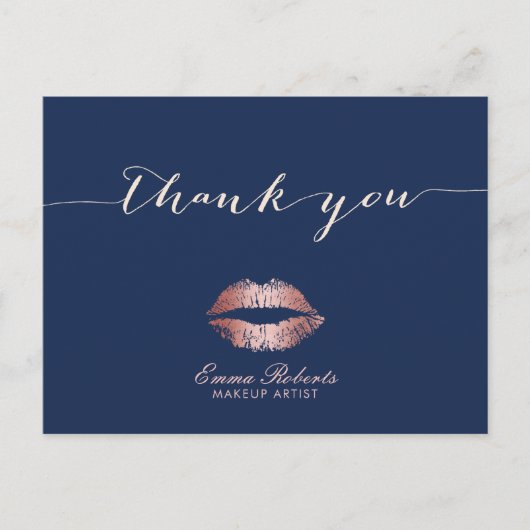 Makeup Artist Roos Gold Lips Navy Blue Hartelijk d Briefkaart (Voorkant)