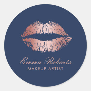 Makeup Artist Roos Gold Lips Navy Blue Salon Ronde Sticker