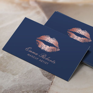 Makeup Artist Roos Gold Lips Navy Blue Salon Visitekaartje