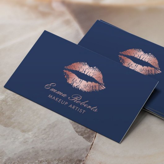 Makeup Artist Roos Gold Lips Navy Blue Salon Visitekaartje