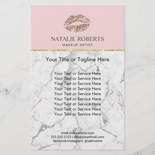 Makeup Artist Roos Gold Lips Roze marmer Salon Flyer (Voorkant)