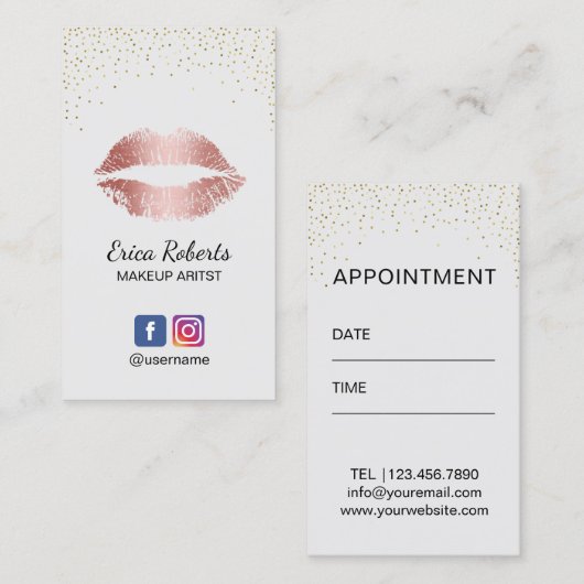 Makeup Artist Roos Gold Lips Salon Appointment Afsprakenkaartje (Voorkant / Achterkant)
