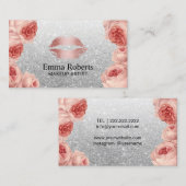 Makeup Artist Roos Gold Lips Silver Glitter Floral Visitekaartje (Voorkant / Achterkant)