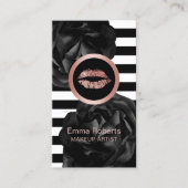 Makeup Artist Roos Gold Lips Stripes Black Floral Visitekaartje (Voorkant)