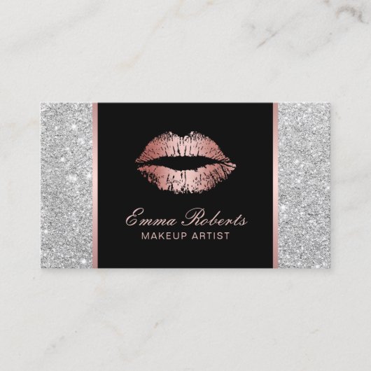 Makeup Artist Roos Gold Lips Trendy Silver Glitter Visitekaartje (Voorkant)