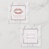 Makeup Artist Roos Gold Lips White marble Vierkante Visitekaartje (Voorkant / Achterkant)