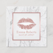 Makeup Artist Roos Gold Lips White marble Vierkante Visitekaartje (Voorkant)