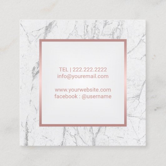 Makeup Artist Roos Gold Lips White marble Vierkante Visitekaartje (Achterkant)