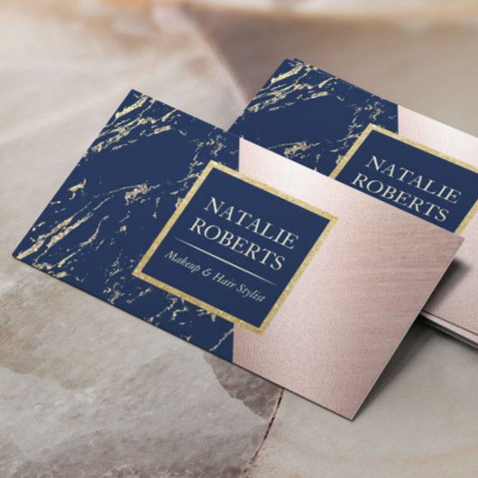 Makeup Artist Roos Gold Navy Marble Hair Salon Visitekaartje