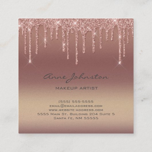 Makeup Artist Roos Gold Pink Glitter en Sparkle Vierkante Visitekaartje (Achterkant)