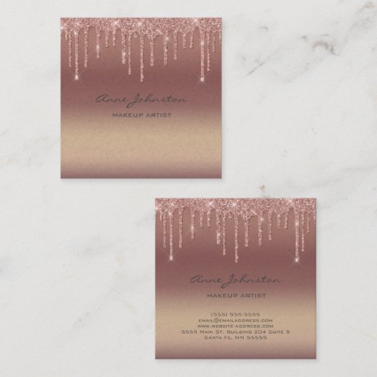 Makeup Artist Roos Gold Pink Glitter en Sparkle Vierkante Visitekaartje (Voorkant / Achterkant)
