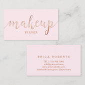 Makeup Artist Roos Gold Script Girly Blush Pink Visitekaartje (Voorkant / Achterkant)