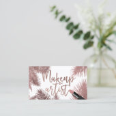 Makeup Artist Roos Gold Typography Tropical Leaves Visitekaartje (Staand voorkant)