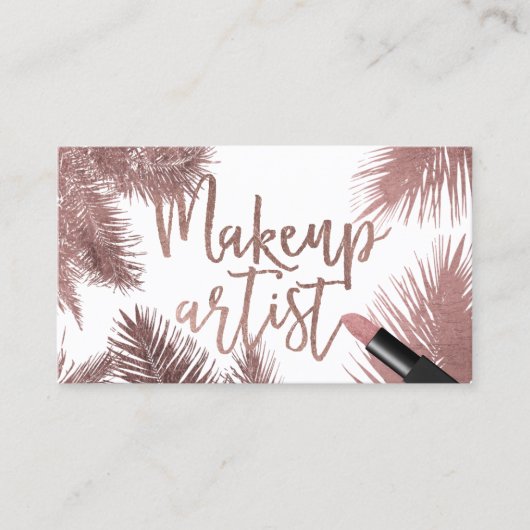 Makeup Artist Roos Gold Typography Tropical Leaves Visitekaartje (Voorkant)