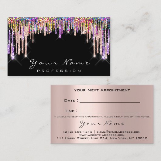 Makeup Artist Roos Paars Drips Appointcard Afsprakenkaartje (Voorkant / Achterkant)