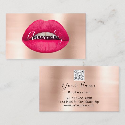 Makeup Artist Roos Red Lips Logo QR Code Logo Visitekaartje (Voorkant / Achterkant)