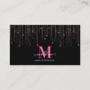 Makeup Artist Rosegold Pink Drip Glitter Monogram Visitekaartje