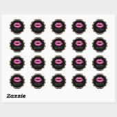 Makeup Artist Roze Lips Modern Black White Stripes Ronde Sticker (Vel)