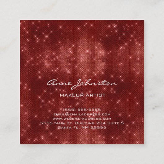 Makeup Artist Ruby Red Sparkle Glitter Glam Vierkante Visitekaartje (Achterkant)