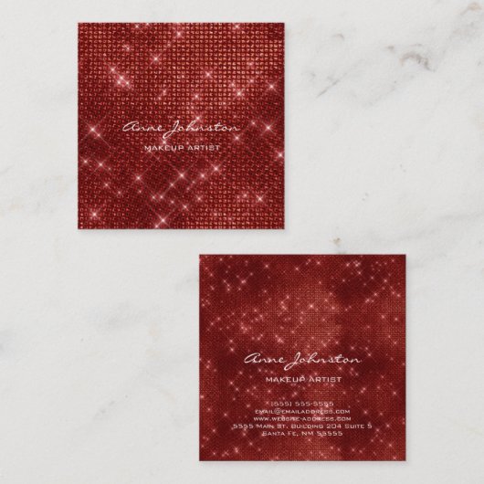 Makeup Artist Ruby Red Sparkle Glitter Glam Vierkante Visitekaartje (Voorkant / Achterkant)
