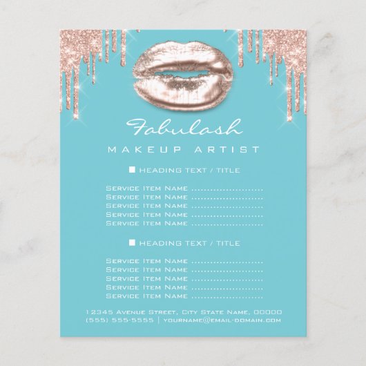 Makeup Artist Salon Blue Glitter Flyer Spark Kiss (Voorkant)