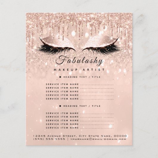 Makeup Artist Salon Glitter Flyer Roos Price List1 (Voorkant)