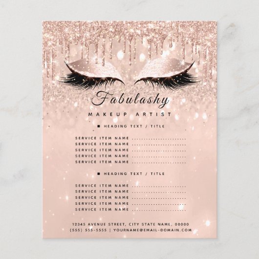 Makeup Artist Salon Glitter Flyer Roos Price List2 (Voorkant)