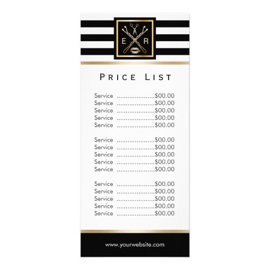 Makeup Artist Salon Logo Modern Stripes Price List Reclamekaart (Voorkant)