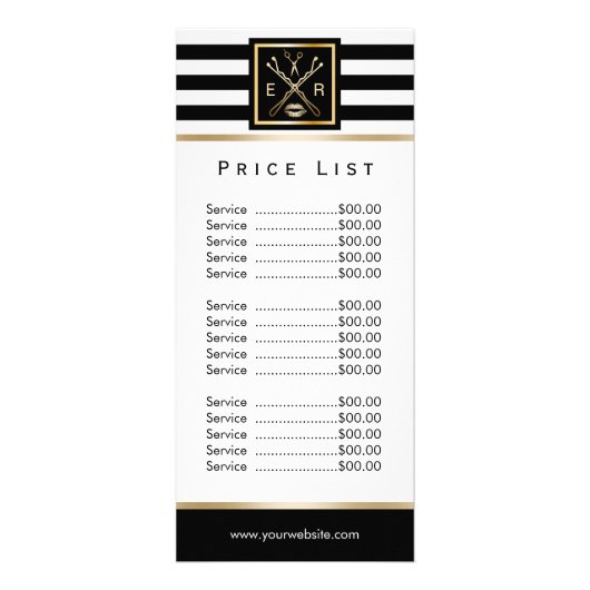 Makeup Artist Salon Logo Modern Stripes Price List Reclamekaart (Achterkant)