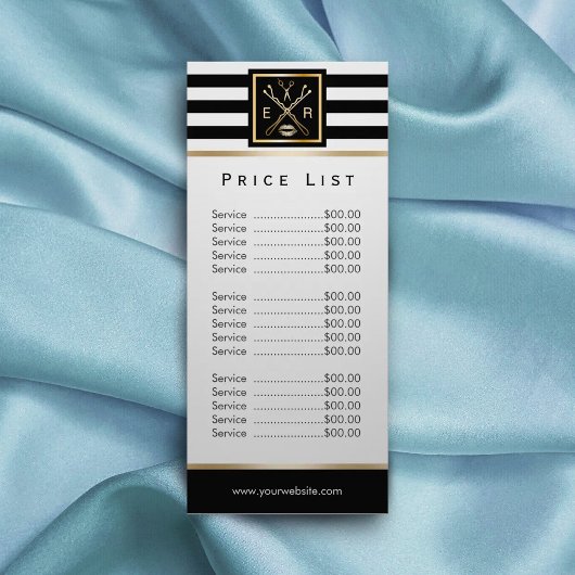 Makeup Artist Salon Logo Modern Stripes Price List Reclamekaart