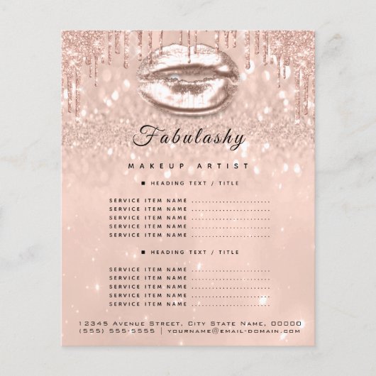 Makeup Artist Salon Pink Glitter Flyer Peach Kiss (Voorkant)
