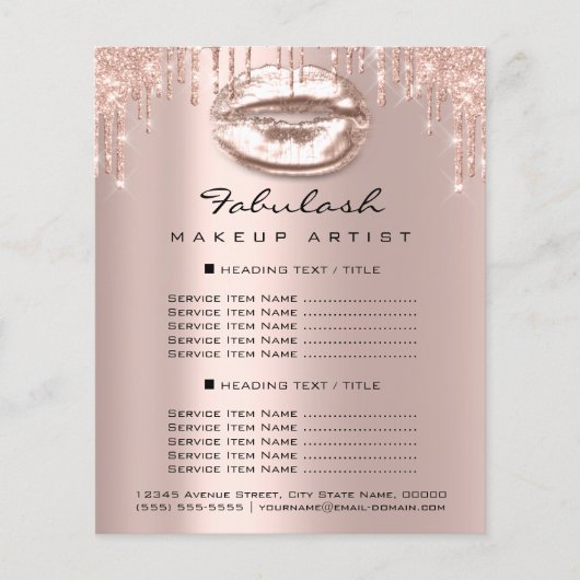 Makeup Artist Salon Pink Glitter Flyer Spark Kiss (Voorkant)