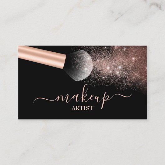 Makeup Artist Salon Roos Gold Glitter Brush Visitekaartje (Voorkant)