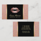 Makeup Artist Salon Roos Gold Lips Modern Leopard Visitekaartje (Voorkant / Achterkant)