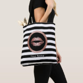 Makeup Artist Salon Roos Gold Lips Moderne Stripes Tote Bag (Dichtbij)