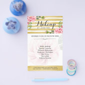 Makeup Artist Salon Waterverf Floral Gold Striped Flyer (Enkel)