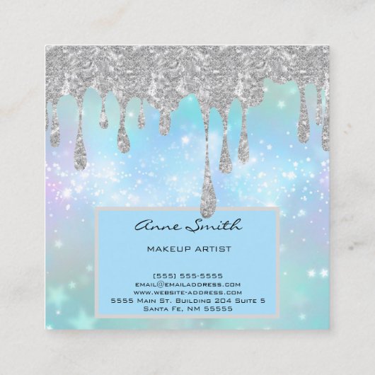 Makeup Artist Silver Glitter die op Blauw drijft Vierkante Visitekaartje (Achterkant)